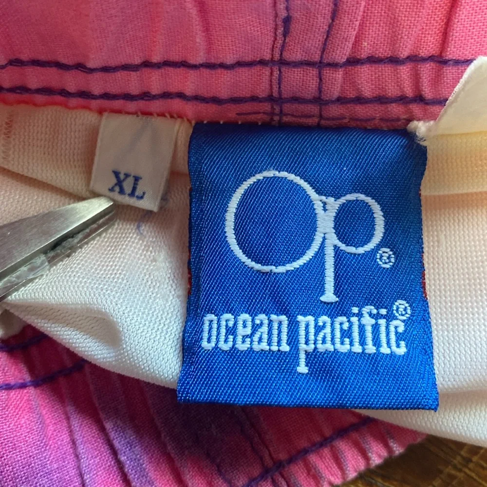 Vintage Ocean Pacific OP Colorful AOP Swim Trunks: Size Extra Large